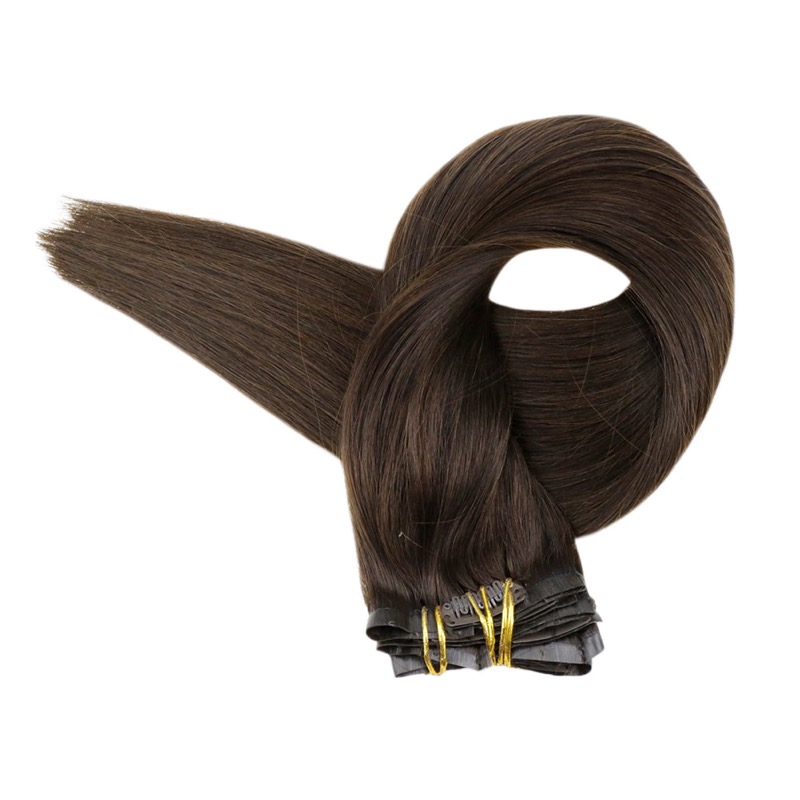 Seamless Darkest Brown PU Clip-In Hair Extensions Remy Human Hair (#2) | Hair Store