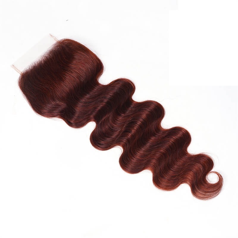 Top Hair Vendor for Wholesale Dark Auburn Body Wave Human Hair 4x4 Lace Closure