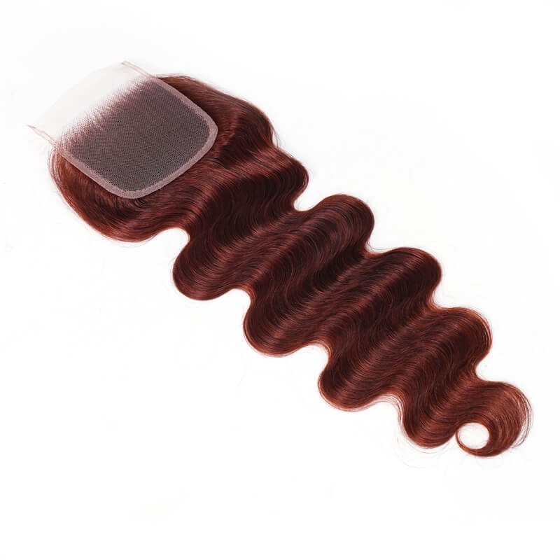 Top Hair Vendor for Wholesale Dark Auburn Body Wave Human Hair 4x4 Lace Closure