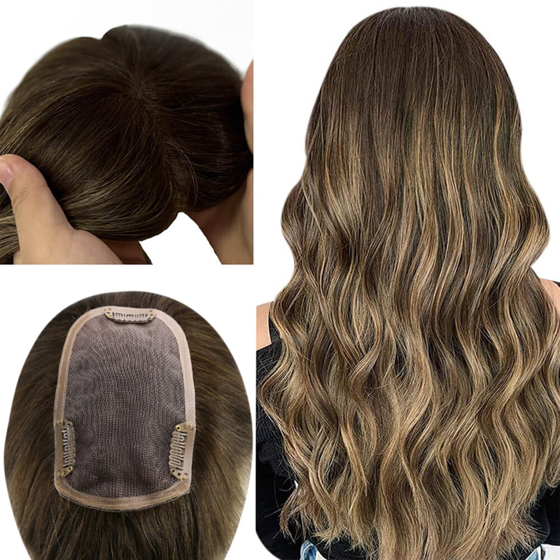 Virgin Hair Toppers 3x5 Inch Lace Base Hairpiece For Women Balayage #4/27/4