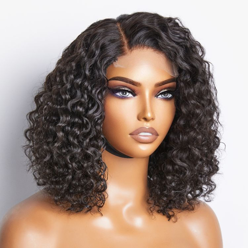 Water Wave 4x4 Closure Wigs Glueless Side Part Short Wig 100% Human Hair