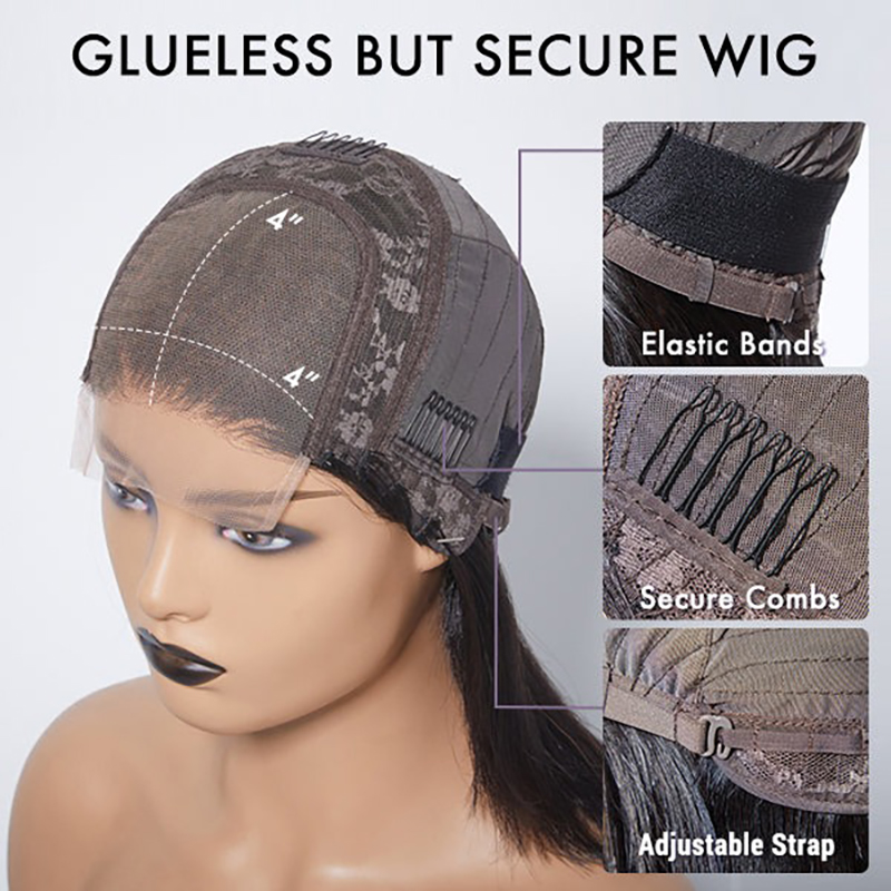Water Wave 4x4 Closure Wigs Glueless Side Part Short Wig 100% Human Hair