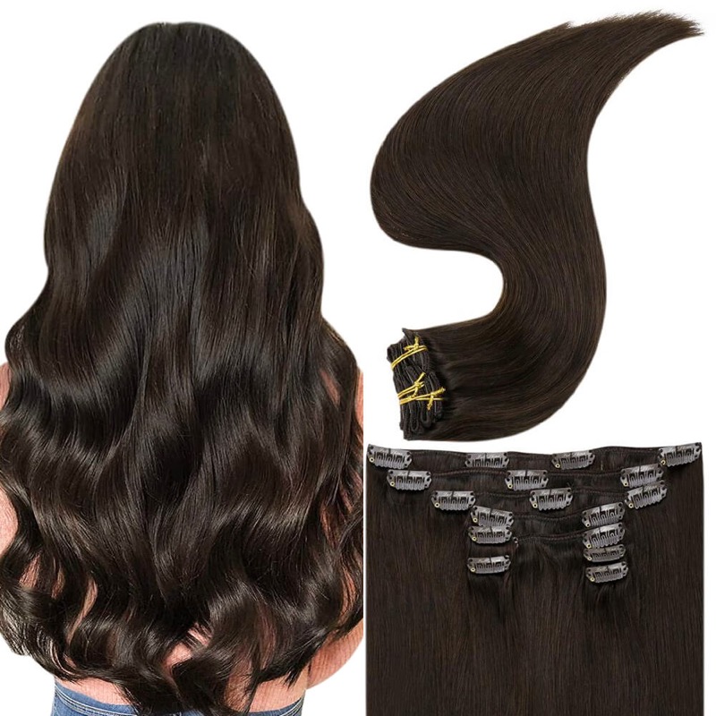 Wholesale Clip-in Extensions 100% Virgin Human Hair Darkest Brown #2