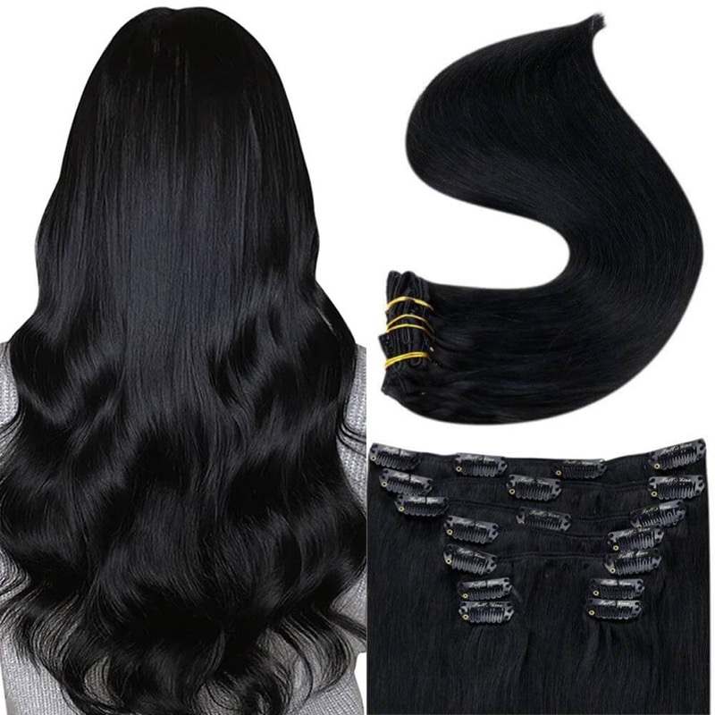 Wholesale Jet Black #1 Clip-in Extensions 100% Virgin Human Hair