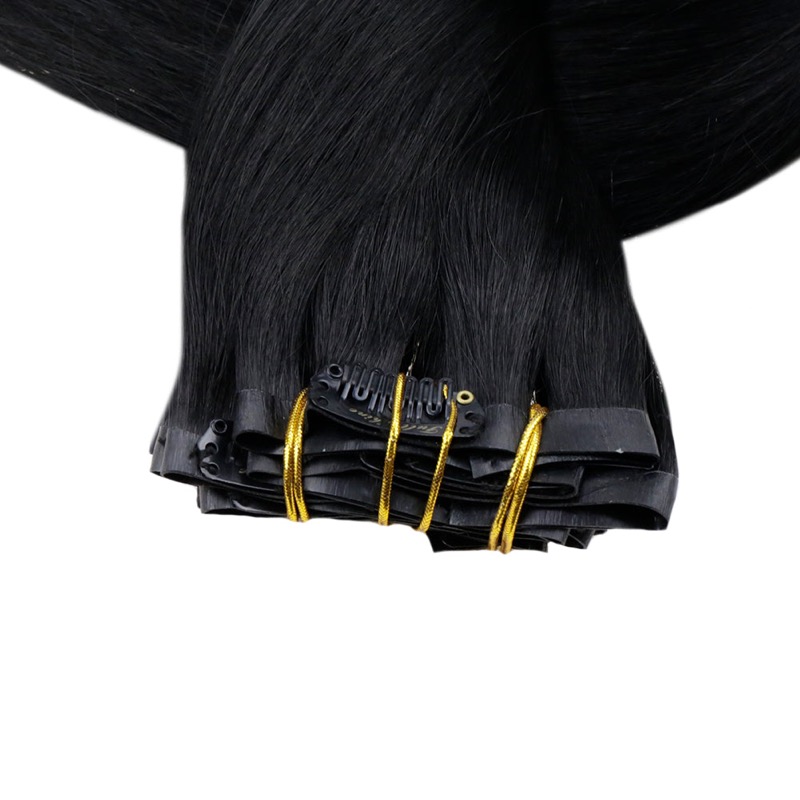 Wholesale Supplier Jet Black #1 PU Seamless Clip-In Extensions