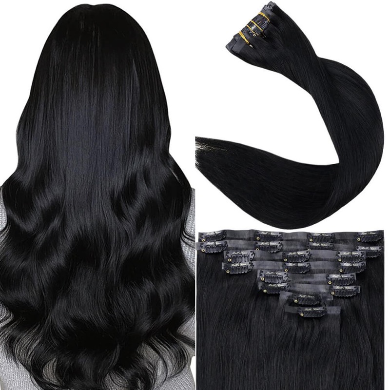 Wholesale Supplier Jet Black #1 PU Seamless Clip-In Extensions