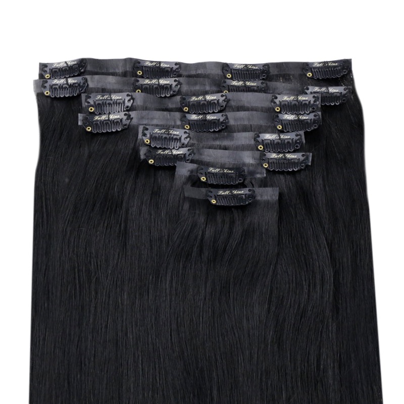 Wholesale Supplier Jet Black #1 PU Seamless Clip-In Extensions