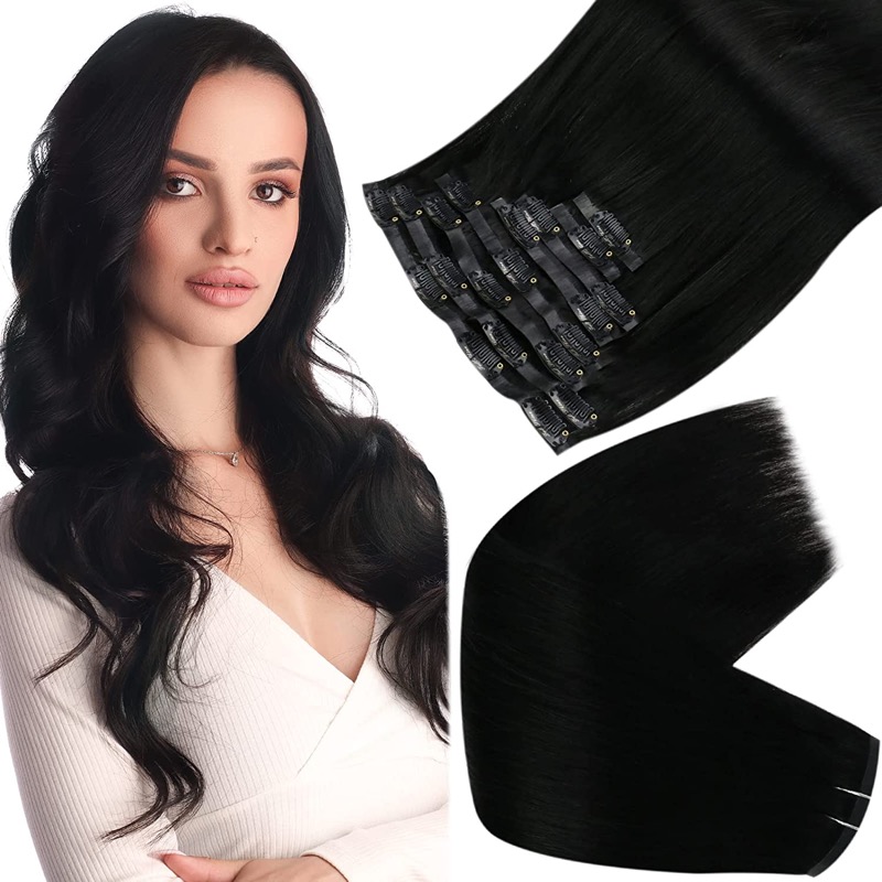 Wholesale Supplier Jet Black #1 PU Seamless Clip-In Extensions