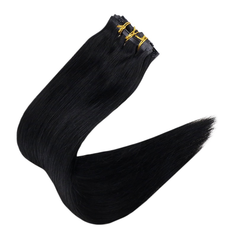 Wholesale Supplier Jet Black #1 PU Seamless Clip-In Extensions