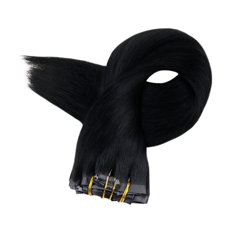 Wholesale Supplier Jet Black #1 PU Seamless Clip-In Extensions